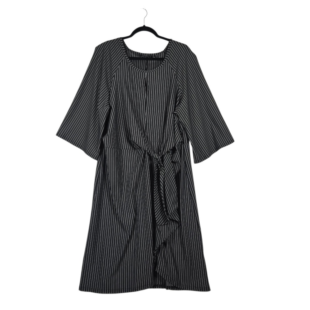 Mlle Gabrielle Dress Womens Plus 2X Black Striped 3/4 Bell Sleeve Stretch Knit